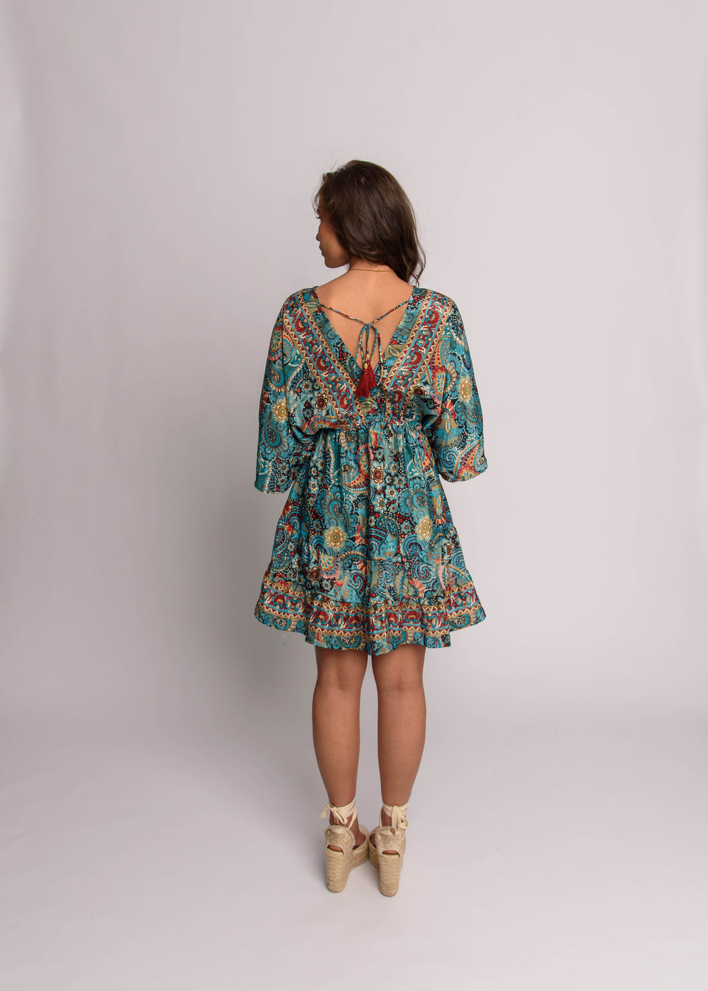 Bell Sleeve Short Dress Blue